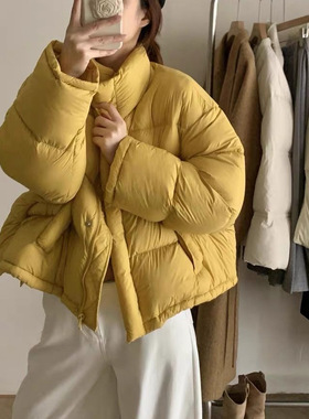 黄色女短款立领棉服2025年冬季新款韩版设计感小个子面包服外套潮
