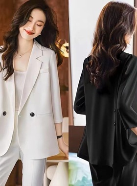 白色七分袖小西装外套女夏季薄款感小个子显瘦休闲小西服