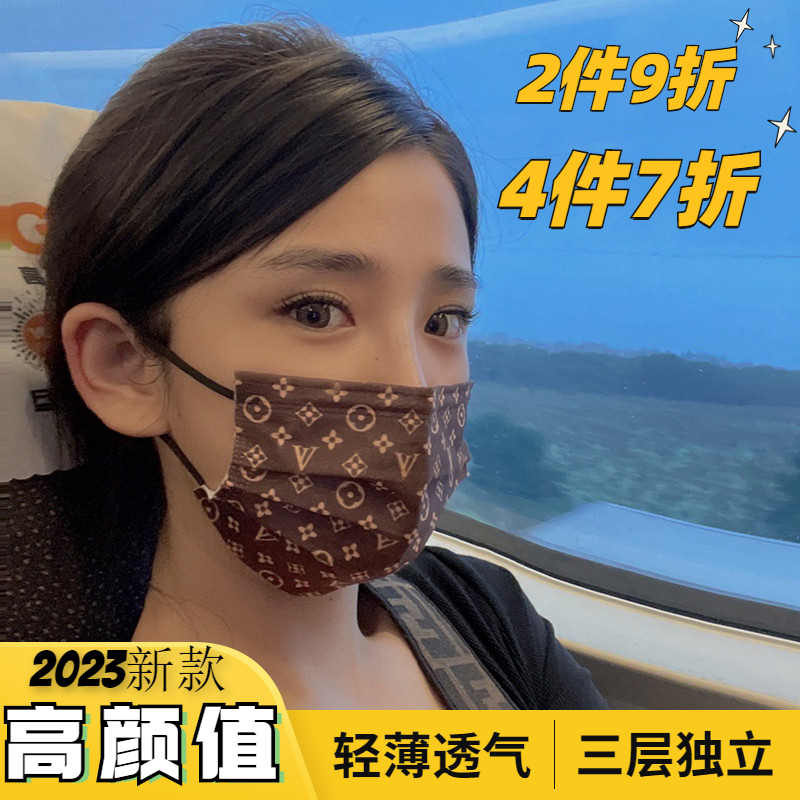 口罩女高颜值夏天L印花男潮牌2023新网红爆款时尚老花透气v独立