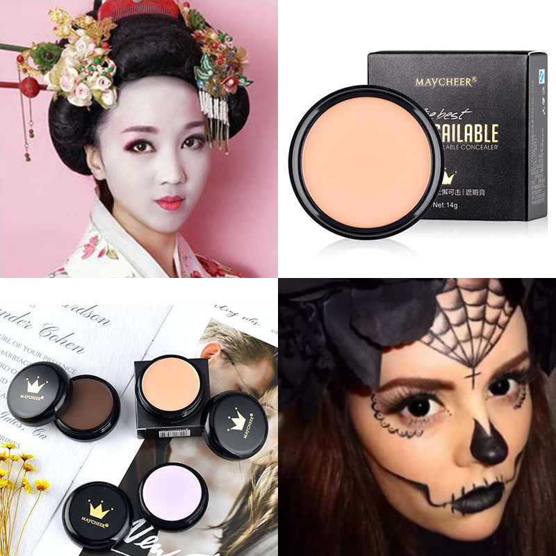 纯白色粉底膏艺伎妆cos白脸特效骷髅妆万圣节妆容小丑妆黑色粉底