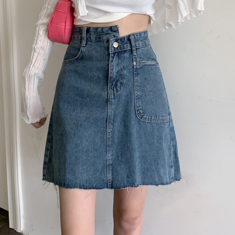 Real shot real price summer new Korean version slim package hip skirt casual versatile denim skirt