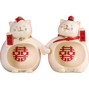 招财猫实用礼物结婚订婚玄关摆件布置糖果喜罐装饰送新人闺蜜兄弟