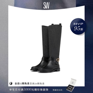【24期免息】SW BENNI RIDING BOOT 金属扣方跟拼接长筒靴女
