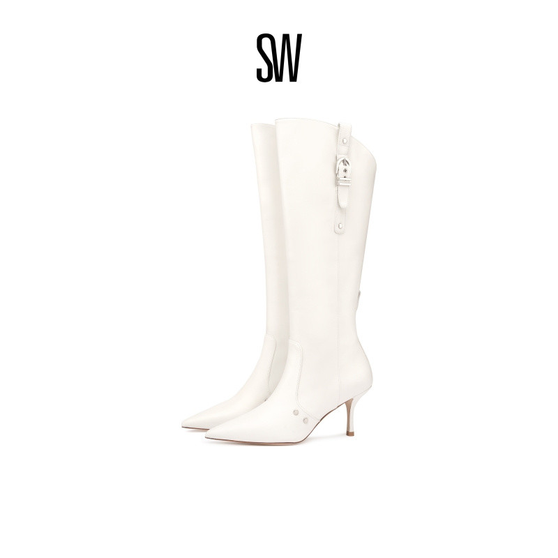 SW23夏季新款金属扣带细跟骑士靴