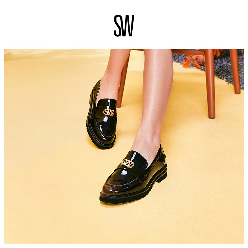 SW夏季学院风粗跟乐福鞋小皮鞋