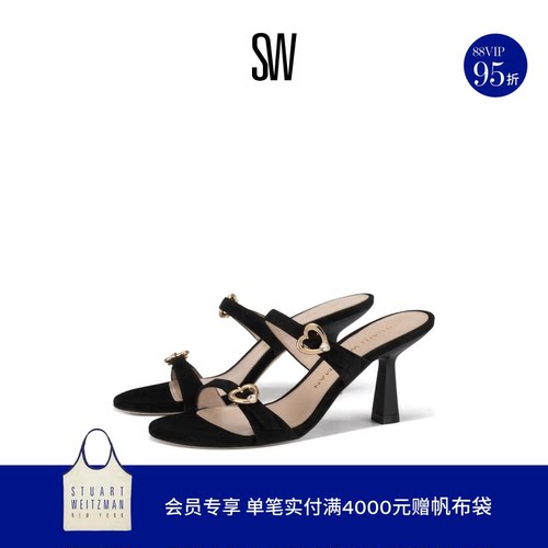 SW小猫跟一字带露趾凉鞋拖鞋女