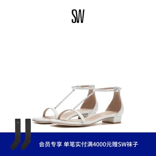 SW NUDISTCURVE CRYSTAL DECO FLAT夏季粗跟罗马度假风一字带凉鞋
