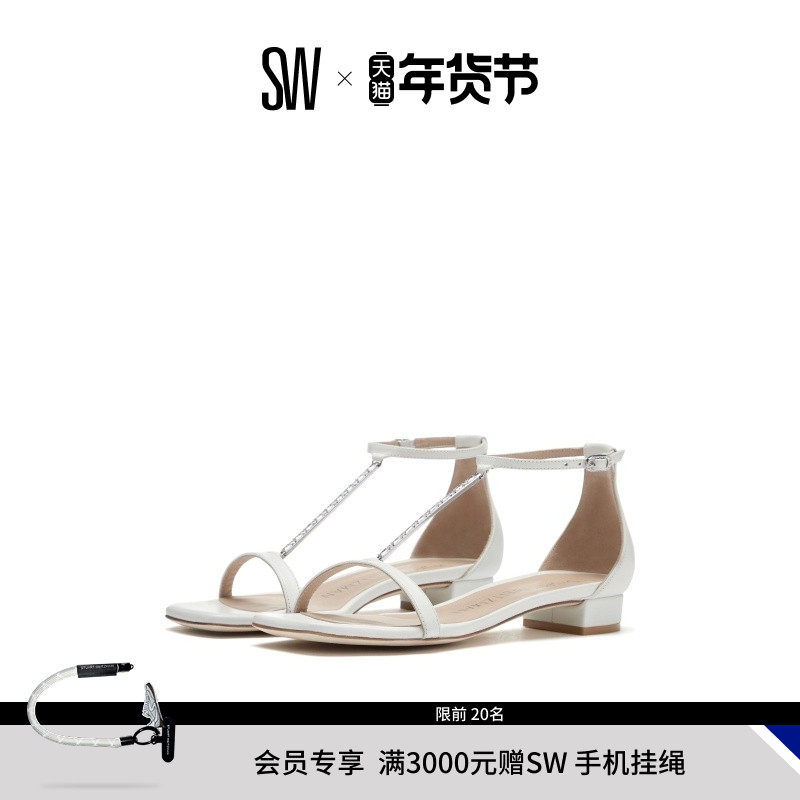 SW NUDISTCURVE CRYSTAL DECO FLAT夏季粗跟罗马度假风一字带凉鞋,女鞋,一字带凉鞋,淘宝优惠券,粉丝福利购,淘宝优惠卷