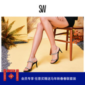 POPPY 饰花卉双系带细跟凉鞋 SLIDE 水晶珍珠装 拖鞋