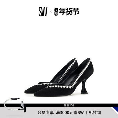SW水晶异形跟高跟鞋浅口单鞋
