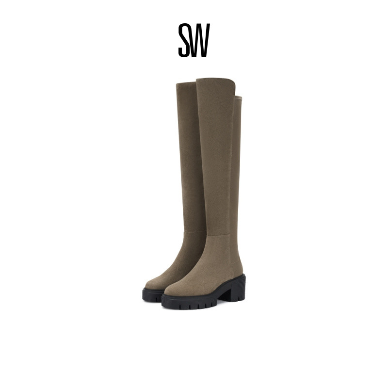 SW早秋新品沟纹厚底长筒靴