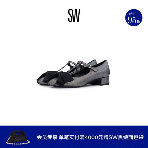 SW蝴蝶结绑带粗跟高跟鞋女