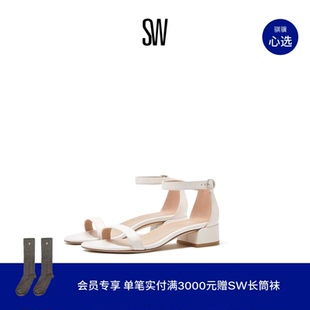 SW NUDISTJUNE 夏季经典款一字带粗方跟凉鞋女仙女风高跟鞋