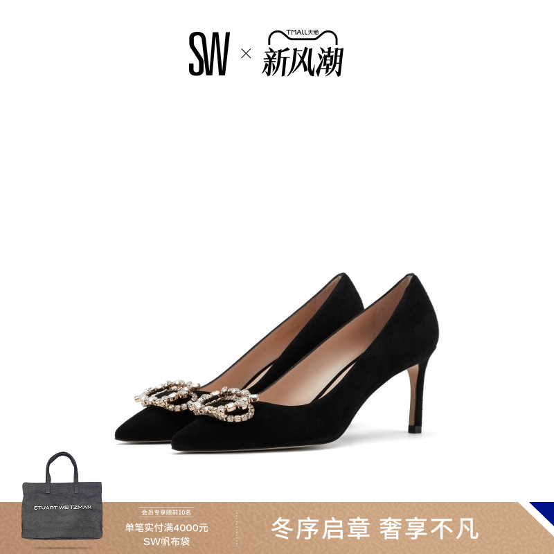 SW早春水晶饰物细高跟鞋单鞋