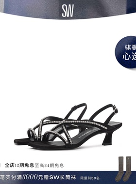 SW OASIS 50 CRYSTAL SLINGBACK SANDAL 交叉细带方头水晶凉鞋女