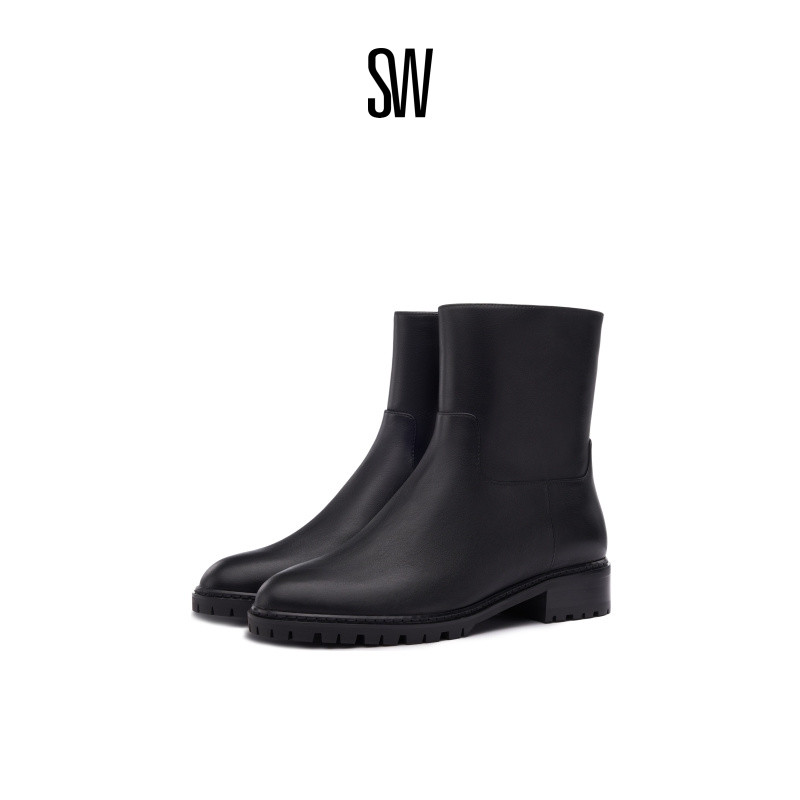 SW24早春新款粗跟圆头短靴
