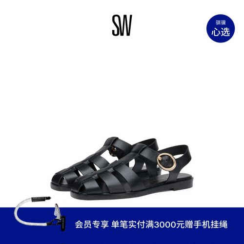 SW夏季新款金属扣平底渔夫鞋凉鞋