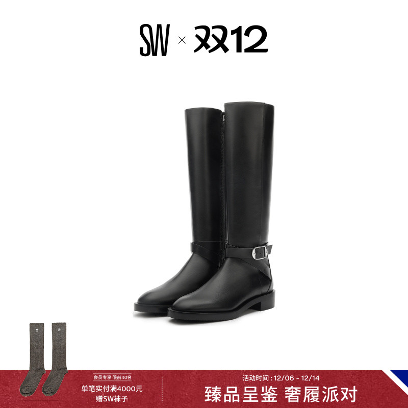 SW早秋新款系带机车风长筒骑士靴