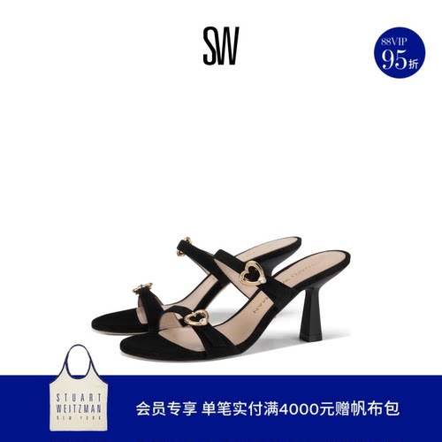 SW小猫跟一字带露趾凉鞋拖鞋女