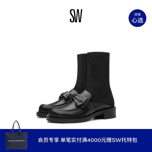 SW24早春蝴蝶结粗跟乐福瘦瘦靴