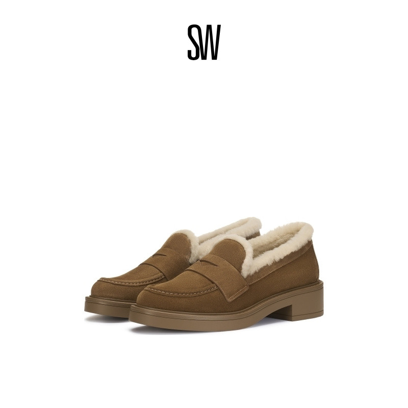 SW拼接圆头粗跟乐福鞋