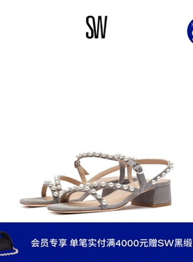 Stuart Weitzman/SW GOLDIE 35 SANDAL 珍珠装饰绑带粗低跟凉鞋女