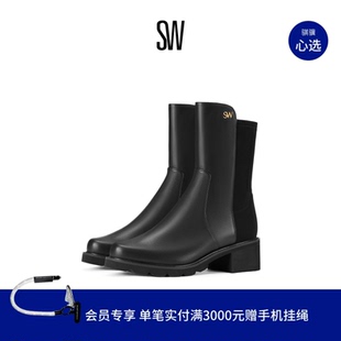 BOOTIE CITY 秋冬厚底圆头拼接短筒靴烟筒靴短靴女 ALINA