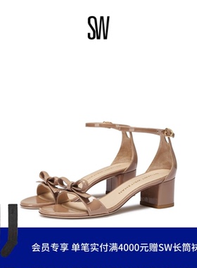 SW NUDIST FELICITY 蝴蝶结圆头方跟一字带凉鞋女