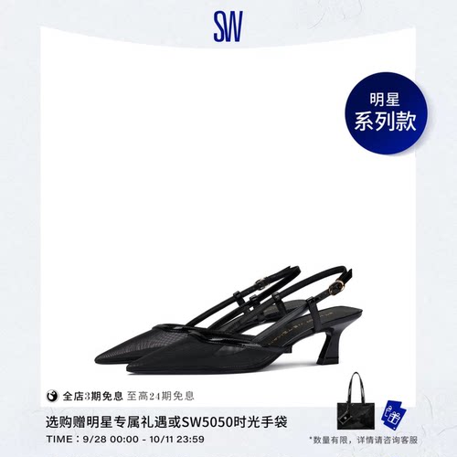 SW尖头小猫跟金属扣高跟鞋女
