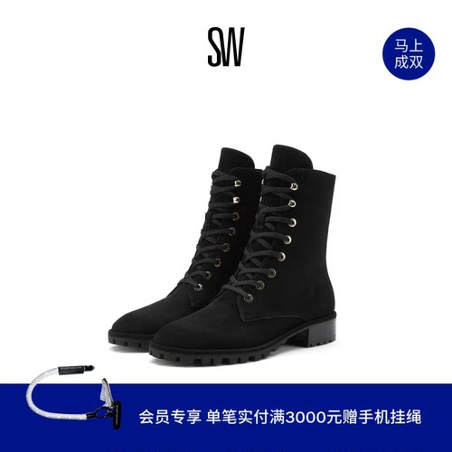 SW秋冬机车靴圆头暗黑马丁靴女