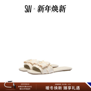 早秋新品 仙女风珍珠装 SLIDE 饰蝴蝶结方头平底拖鞋 BOWIE