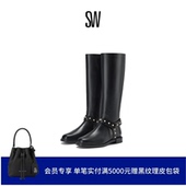 饰拉链圆头低跟冬季 BOOT珍珠装 MOTO 长靴女 PEARL