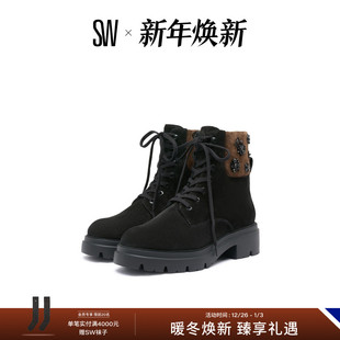 HUDSON LACE 圆头花钉珠系带工装 BOOTIE 靴女 秋冬新品