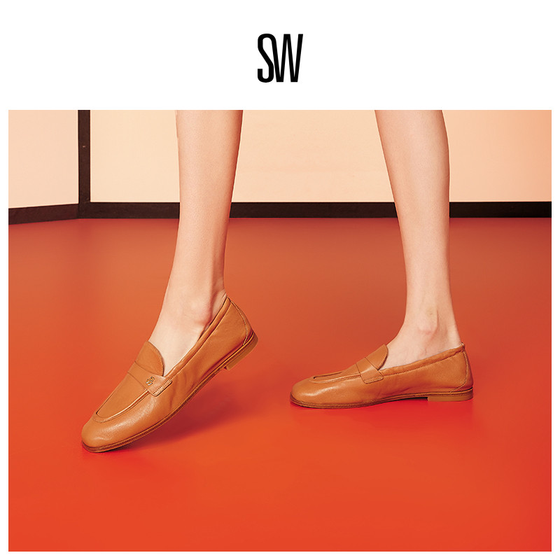 SW春夏新款粗低跟方头乐福鞋