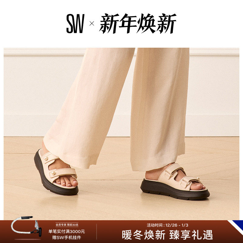 SW珍珠扣厚底一脚蹬休闲凉拖