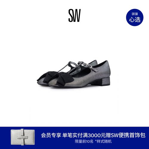 SW蝴蝶结绑带粗跟高跟鞋女