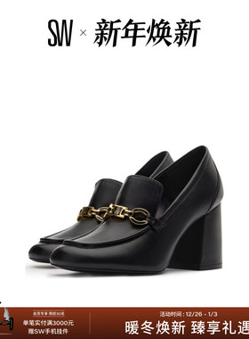 SW SIGNATURE 85 LOAFER  方头粗跟浅口金属高跟乐福鞋单鞋女
