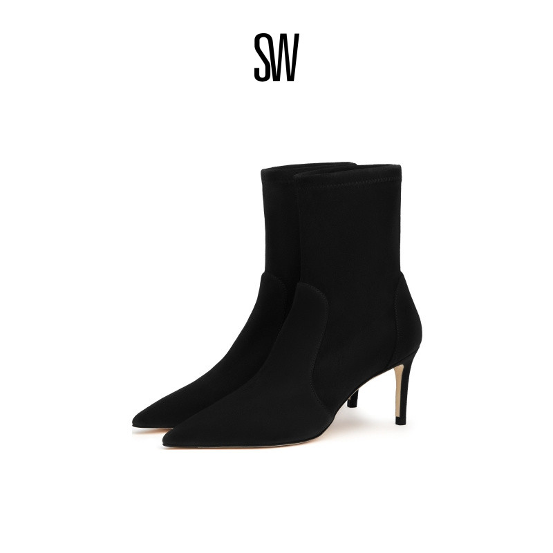 SW秋冬新款女尖头细高跟短靴女