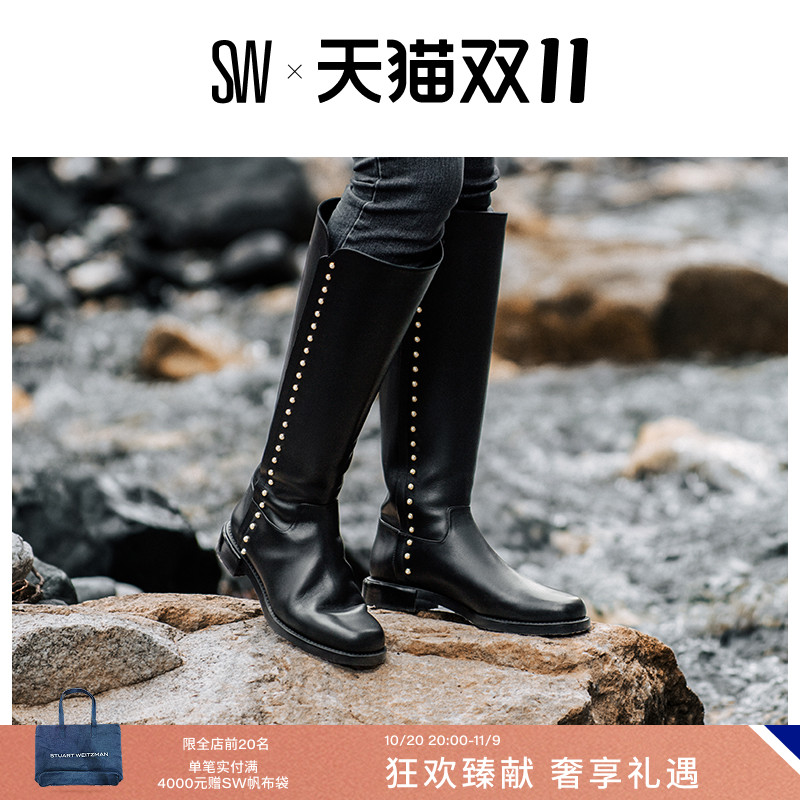 SW秋冬珍珠机车靴长筒靴及膝靴女