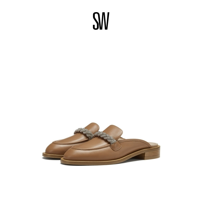 SW叠层低粗跟水晶编制带穆勒谢