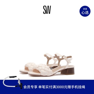 休闲风方头立体感编织粗跟一字带凉鞋 SANDAL 女 BRAIDA