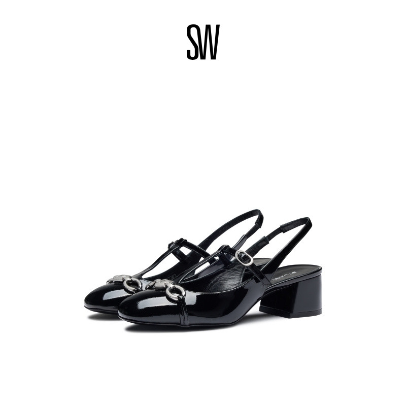 SW SIGNATURE HEART T-STRAP 夏季优雅T字带露跟高跟鞋女浅口单鞋 - 封面