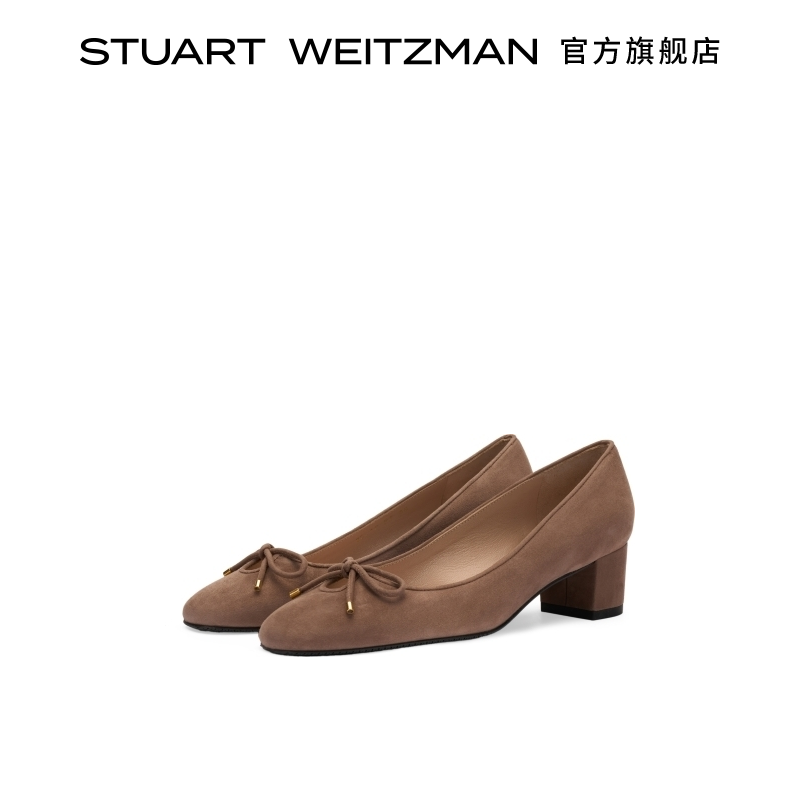 SW GABBY 45 夏季蝴蝶结杏仁圆头浅口方跟高跟鞋芭蕾舞鞋单鞋女