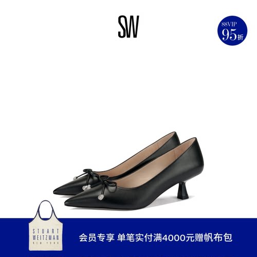 SW尖头小猫跟蝴蝶结高跟鞋单鞋