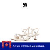 OASIS 夏季 CRYSTAL SANDAL 水晶带方头雕塑跟高跟凉鞋 女