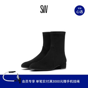 秋冬经典 Stuart ODETTA 粗方跟短靴女靴子圆头瘦瘦靴 Weitzman