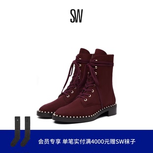 SW SONDRA  珍珠装饰低跟圆头系带时装冬季短靴女