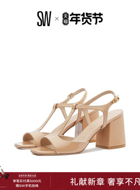 SW FLAREBLOCK T-STRAP SANDAL 方头喇叭形粗高跟T字带凉鞋女