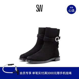 BELTED秋冬珍珠装 BUCKLE PEARL 饰粗跟短靴侧拉链瘦瘦靴 RYDER