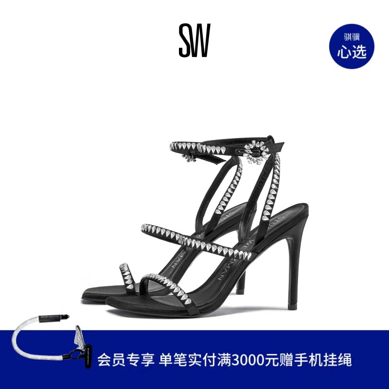 SW GEMCUT 100 STRAPPY SANDAL 水晶细高跟罗马凉鞋一字带凉鞋女